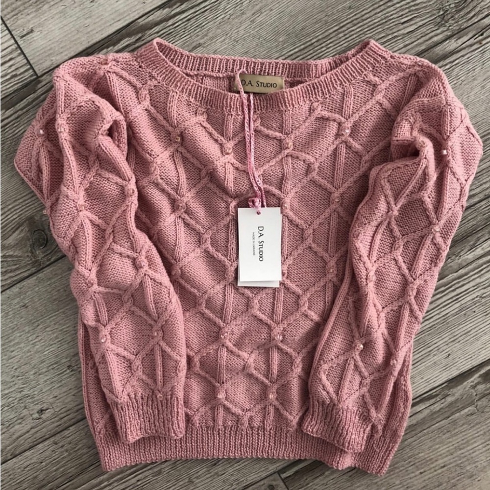 European Beaded Pink Knit Sweater
